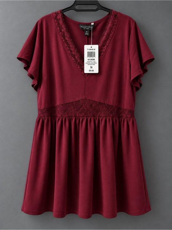 torrid Dresses & Skirts - Torrid Nightfall Lace Babydoll Mini Dress Windsor Wine Size 16